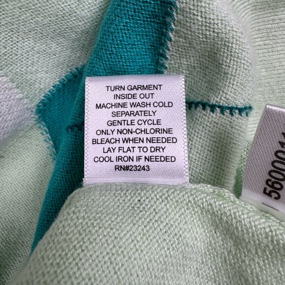 y2k New York & Company Cardigan Sweater L Green Argyle Plaid Button Up Preppy - Picture 9 of 11